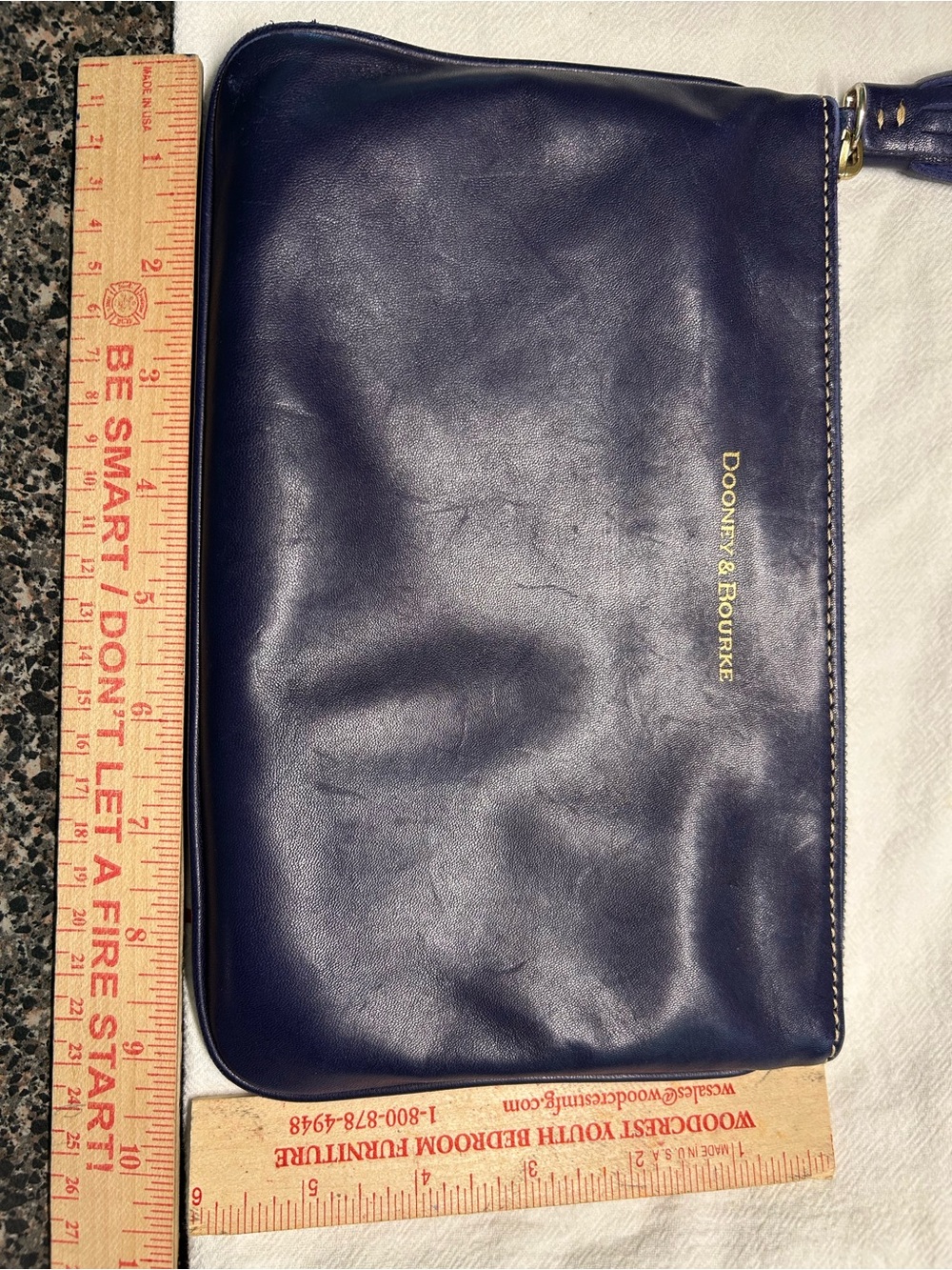Dooney & Bourke Navy Leather Tassel Zip Wristlet Clutch - Picture 2 of 6